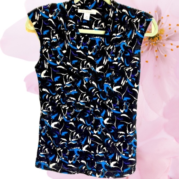 Kenneth Cole New York Top Size PM Cap Sleeve Ruched Mesh Black Multi Color - Picture 1 of 4